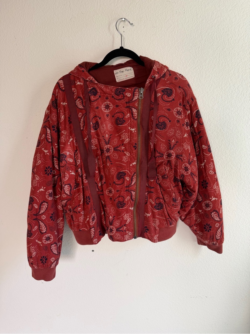 Free People - We the Free Red Paisley Zip-Up Hooded Jacket
